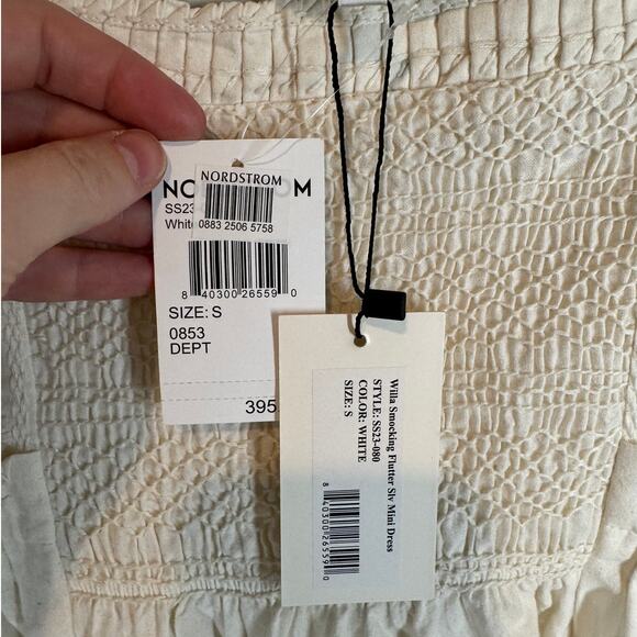 NWT Sea New York Willa Smocking Flutter Sleeve Mini Dress Cream‎ Ivory Small - Picture 11 of 12